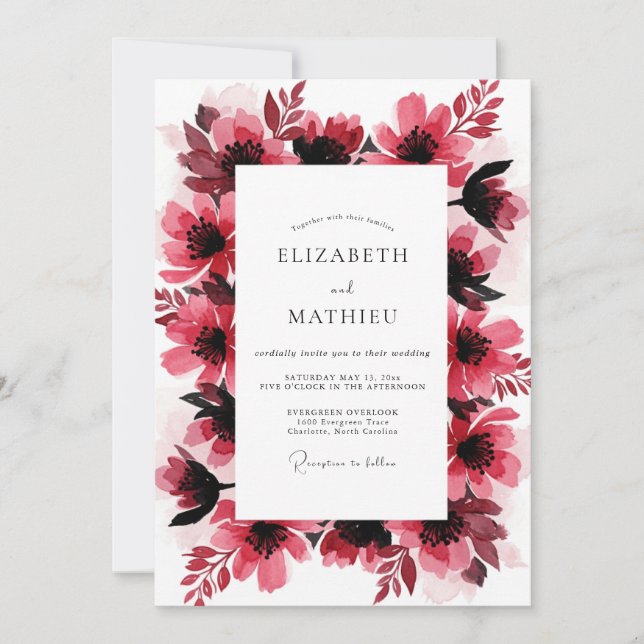 Invitation Mariage Artistique Gras Magenta (Devant)