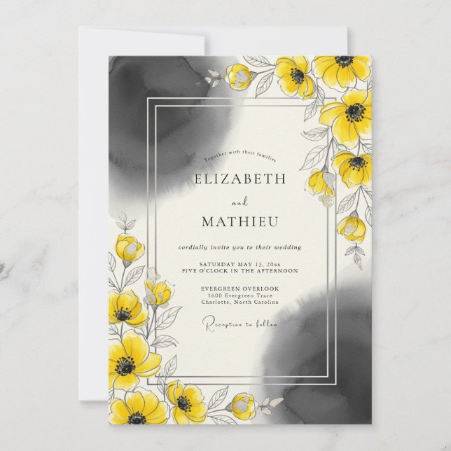 Invitation Mariage artistique moderne jaune (Devant)