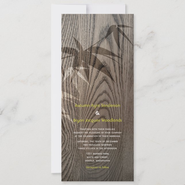 Invitation Mariage Asiatique Rustique Feuilles de Bambou Brun (Devant)