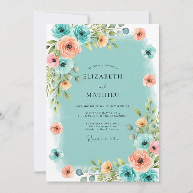 Invitation Mariage Atmosphérique Côtiers Turquoise (Devant)