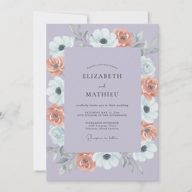 Invitation Mariage au Anémone de Corail Lilas (Devant)