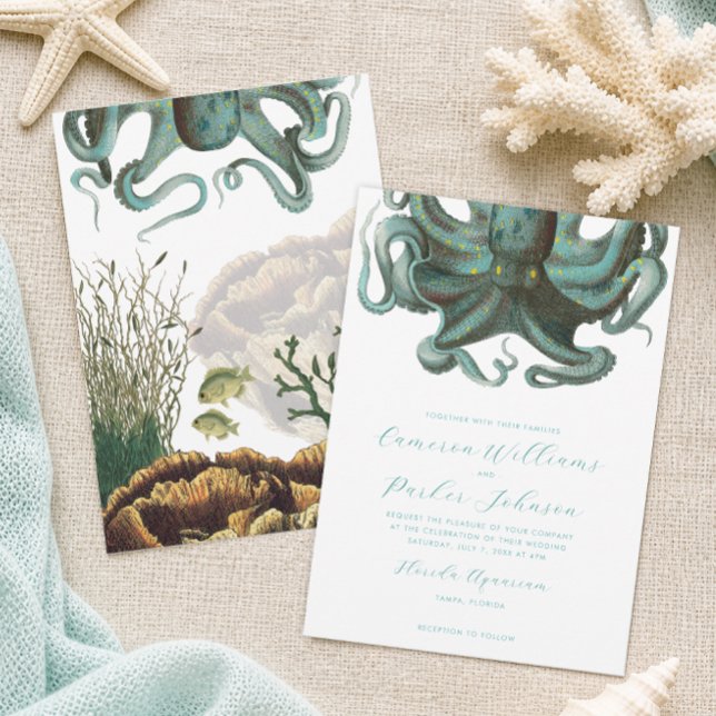 Invitation Mariage au Aquarium de la Pieuvre Verte (Octopus Aquarium Wedding invitation for an Under the Sea theme wedding by Concertina Press)