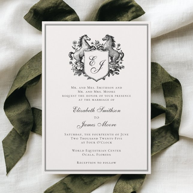 Invitation Mariage au Blason de Cheval Monogramme Équestre Él (Créateur téléchargé)