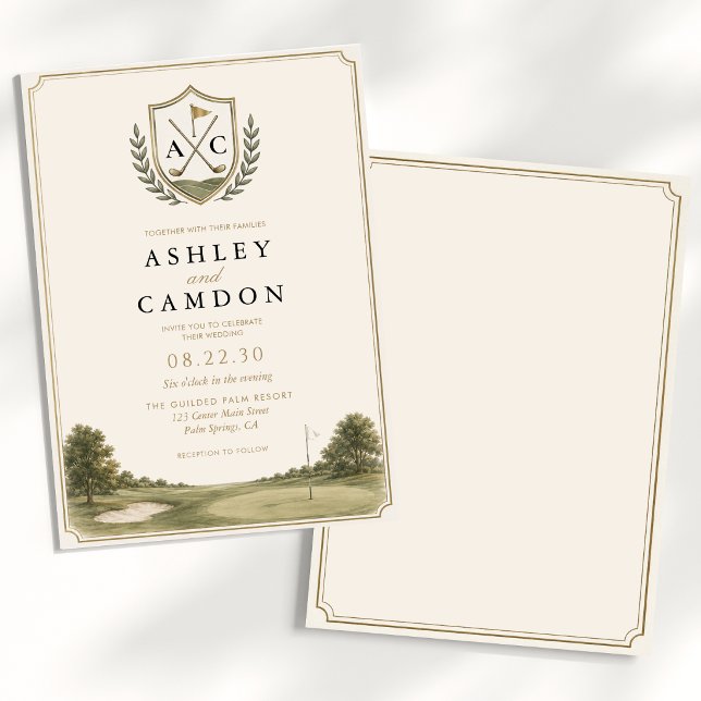Invitation Mariage au Blason de Golf Élégant Monogramme (Créateur téléchargé)