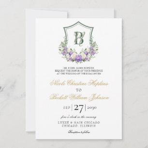 Invitation Mariage au blason floral blanc violet