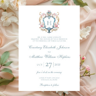Invitation Mariage au Blason Floral Monogrammé Vintage