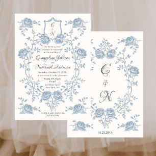 Invitation Mariage au blason vintage de roses de style frança