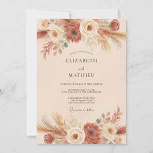 Invitation Mariage au blé de Pampas en terre cuite et eucalyp