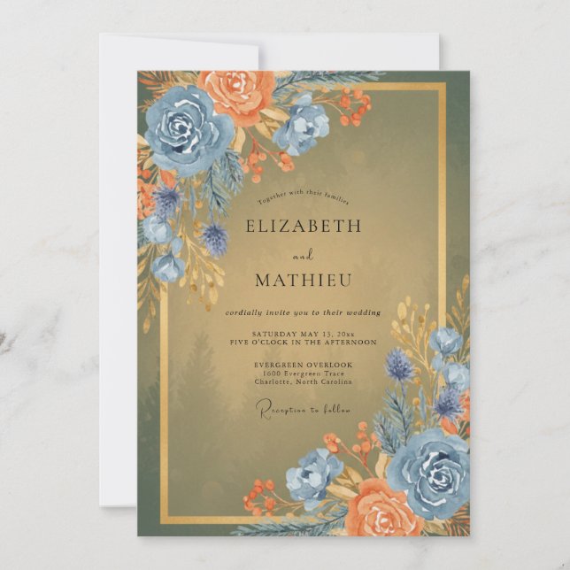 Invitation Mariage au Bleuet Terracotta Eucalyptus (Devant)