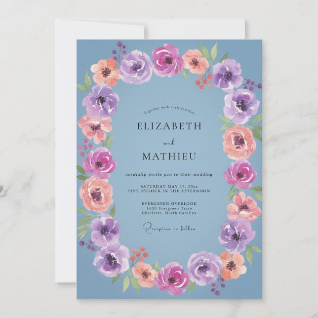 Invitation Mariage au Bleuet Violet Ranunculus Eucalyptus (Devant)