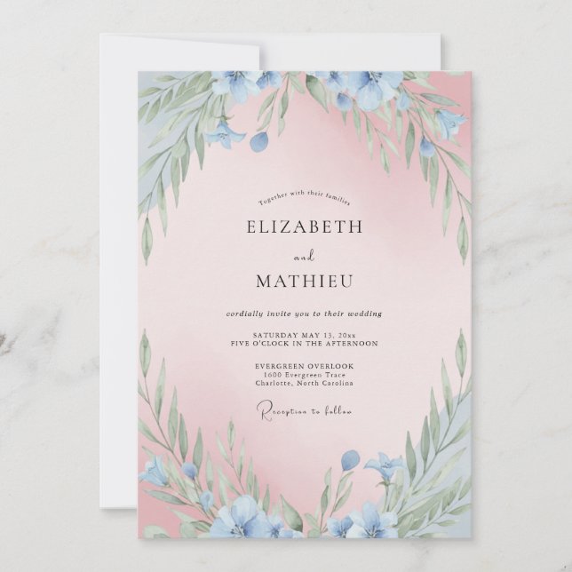 Invitation Mariage au Blush Cornflower Eucalyptus (Devant)