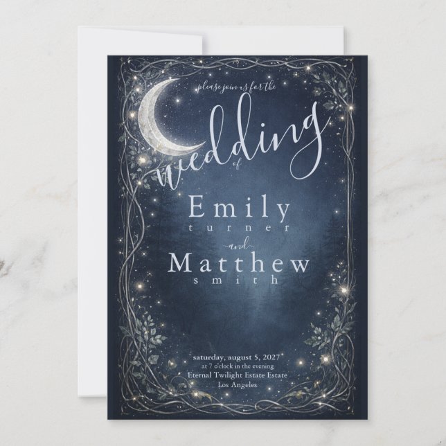 Invitation Mariage au Bois Céleste Clair de Lune (Devant)