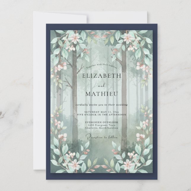 Invitation Mariage au bois de eucalyptus brumeux (Devant)