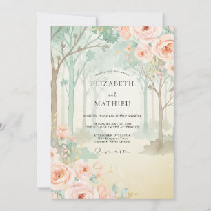 Invitation Mariage au bois de eucalyptus corail menthe