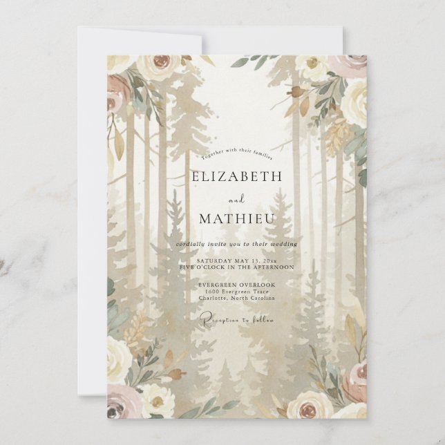 Invitation Mariage au bois de eucalyptus taupe (Devant)