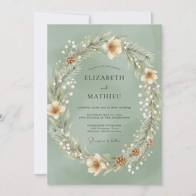 Invitation Mariage au bois de pin menthe et eucalyptus (Devant)