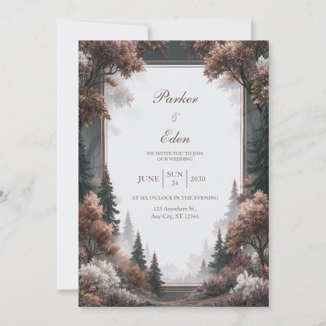Invitation Mariage au Bois de Pins Brumeux (Devant)