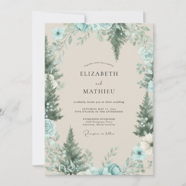 Invitation Mariage au bois de pins céladon et eucalyptus (Devant)