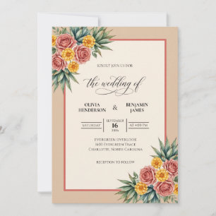 Invitation Mariage au bouquet jaune de pêche Eucalyptus