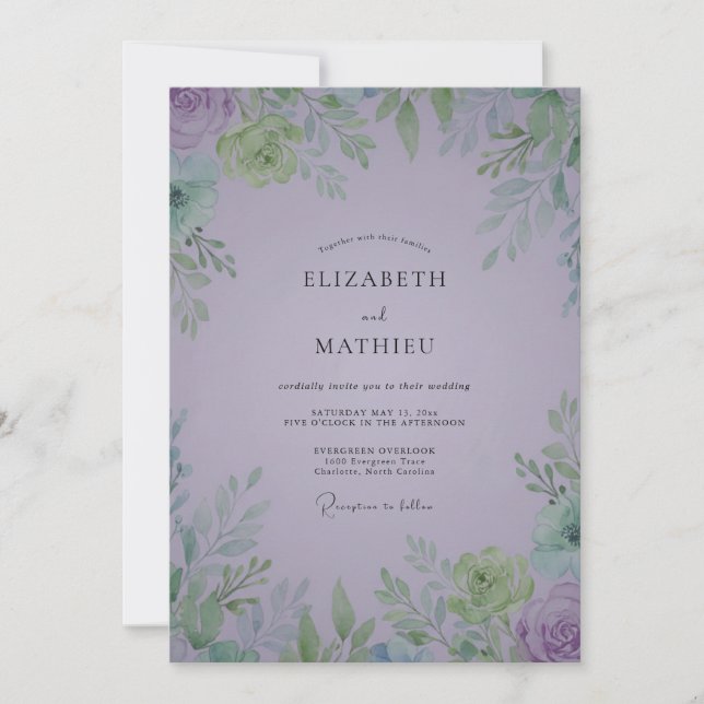 Invitation Mariage au Bourgeon de Rose Mauve Douce (Devant)