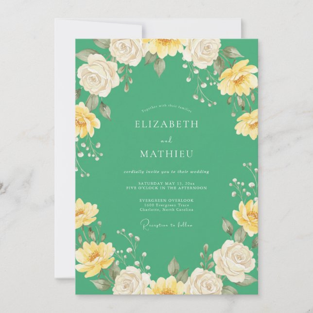 Invitation Mariage au Bouton d'Or et à l'Eucalyptus de couleu (Devant)