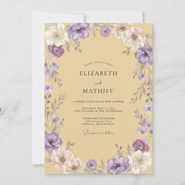 Invitation Mariage au bouton d'or pourpre Renoncule Eucalyptu (Devant)