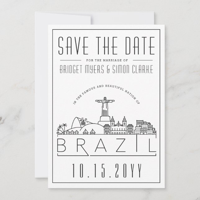 Invitation Mariage au Brésil Skyline stylisé Save the Date (Devant)