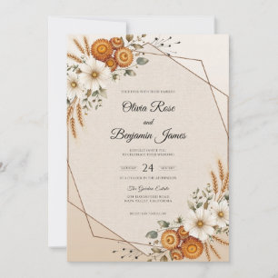 Invitation Mariage au champ de blé ocra et eucalyptus