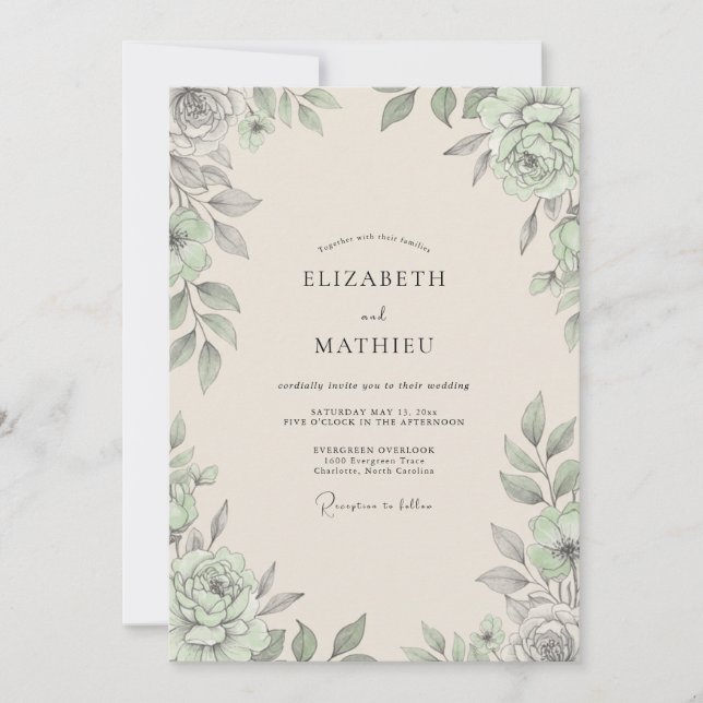 Invitation Mariage au Champagne avec Eucalyptus à Feuillage A (Devant)