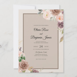 Invitation Mariage au Champagne Chaud et Pivoine Plum