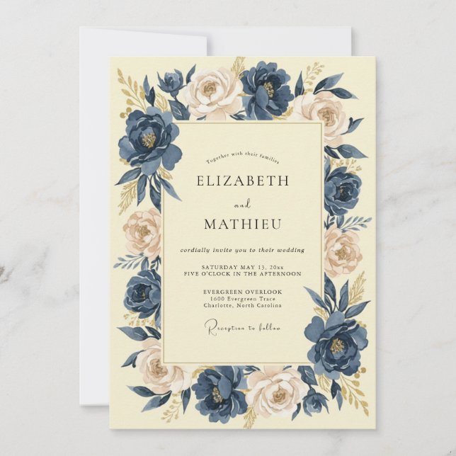 Invitation Mariage au Champagne de Minuit Ranunculus Eucalypt (Devant)