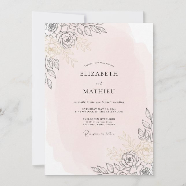 Invitation Mariage au Champagne Lignage Art Eucalyptus (Devant)