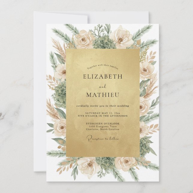 Invitation Mariage au Champagne Olive Pampas Eucalyptus (Devant)
