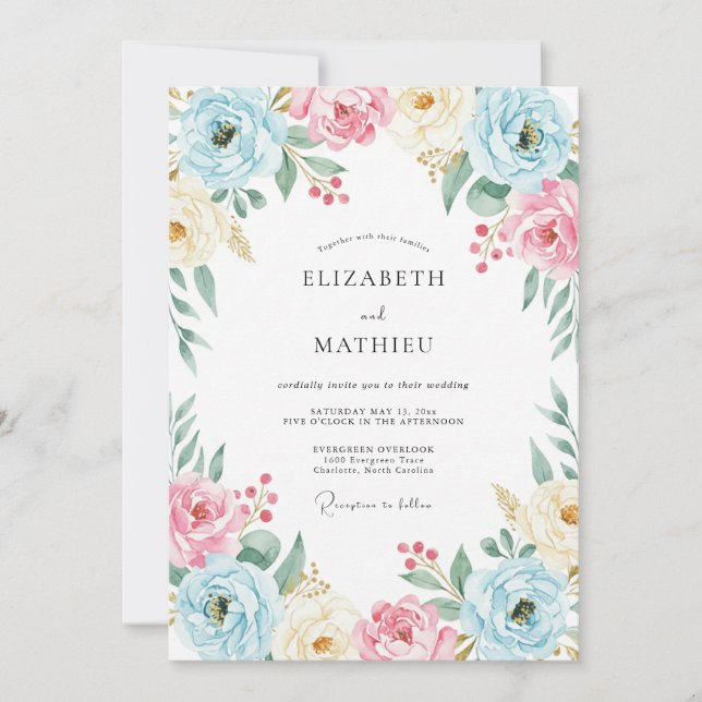 Invitation Mariage au Champagne Pêche Ranunculus Eucalyptus (Devant)