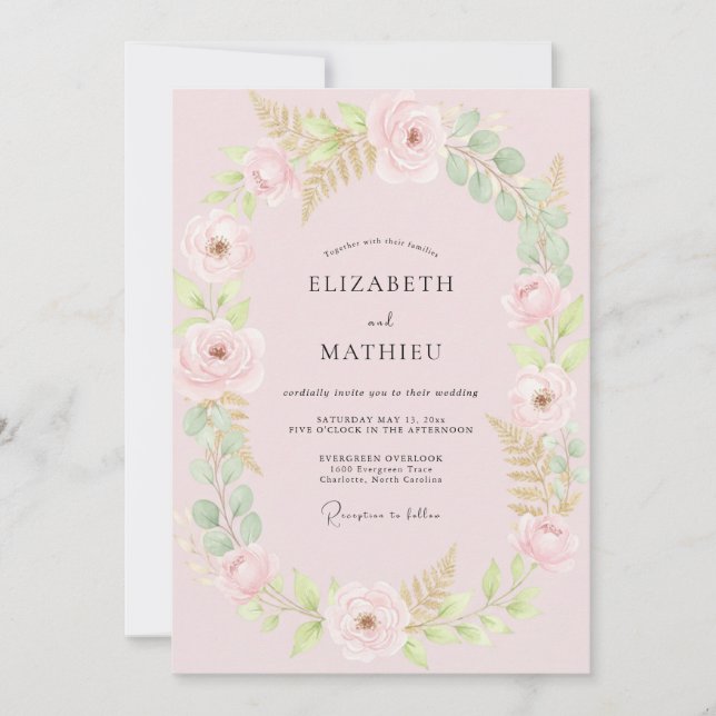 Invitation Mariage au Champagne Ranunculus et Eucalyptus Doux (Devant)