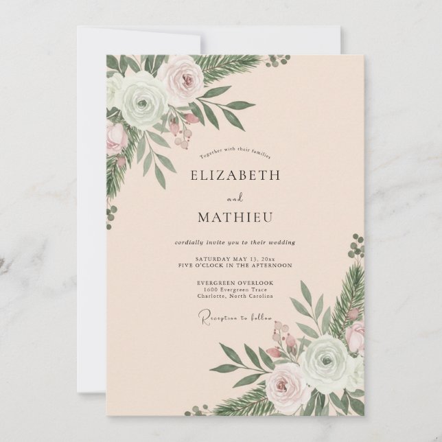 Invitation Mariage au Champagne Ranunculus Feuillage Eucalypt (Devant)