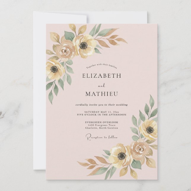 Invitation Mariage au Champagne Rose Ranunculus Eucalyptus (Devant)