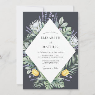 Invitation Mariage au charbon de bois jaune Protéa Eucalyptus