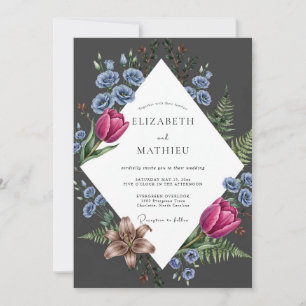 Invitation Mariage au charbon de bois Magenta Tulipe Eucalypt