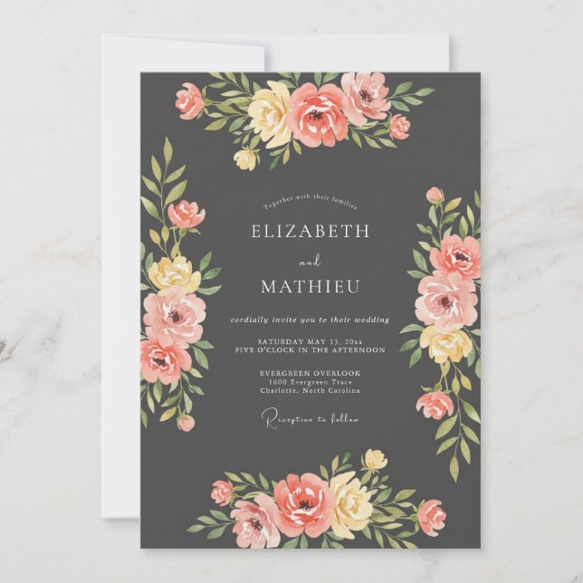 Invitation Mariage au Charbon de Corail Ranunculus Eucalyptus (Devant)