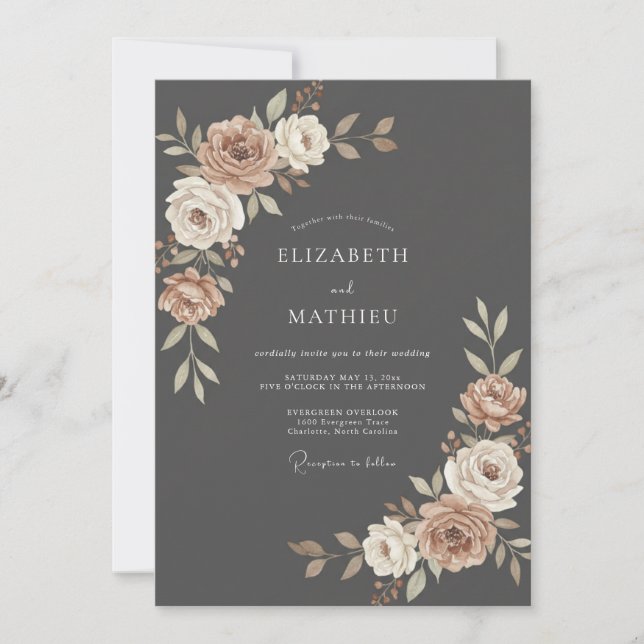 Invitation Mariage au Charbon de Ranunculus Crème Douce Eucal (Devant)
