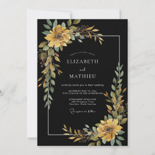 Invitation Mariage au Charbon Feuillu Ocre Peint à la Main