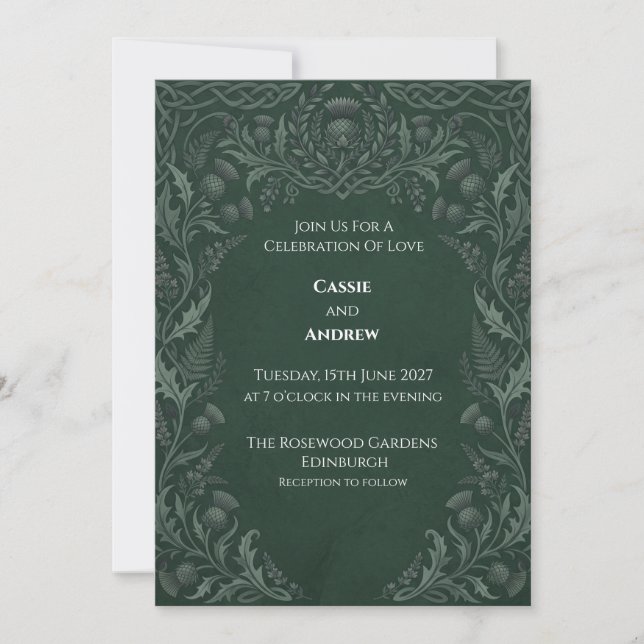 Invitation Mariage au Chardon Celtique Vert Foncé (Devant)