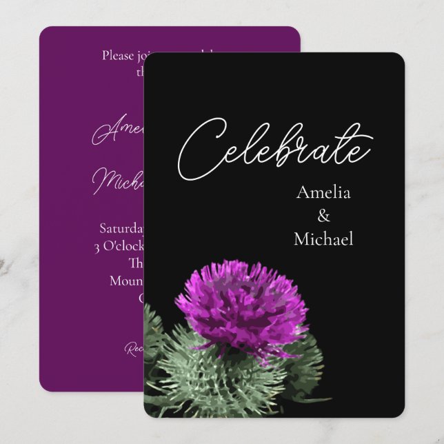 Invitation Mariage au Chardon Pourpre (Devant / Derrière)