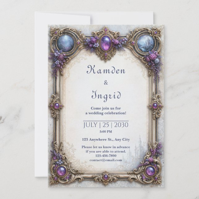 Invitation Mariage au Château Améthyste Rose (Devant)