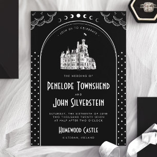 Invitation Mariage au Château Art Déco Noir et Blanc Gothique
