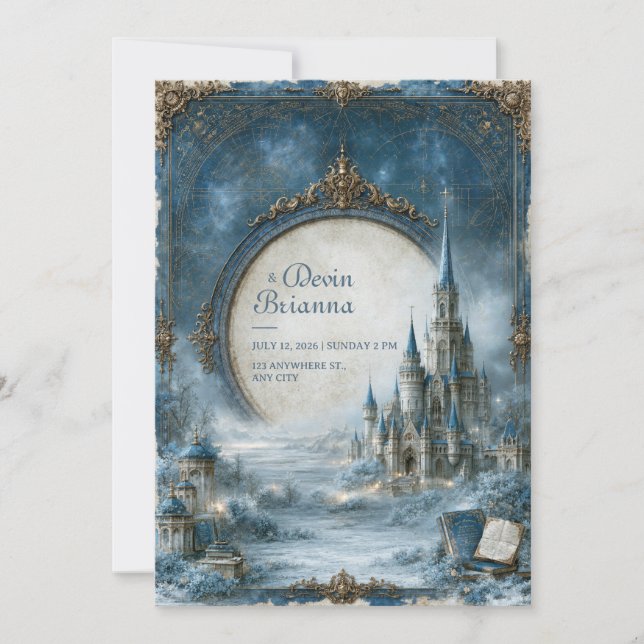 Invitation Mariage au Château Bleu Céleste (Devant)