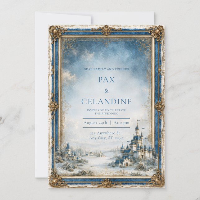 Invitation Mariage au Château Bleu d'Hiver (Devant)