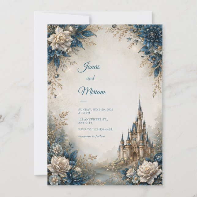 Invitation Mariage au Château Blue Ivory (Devant)