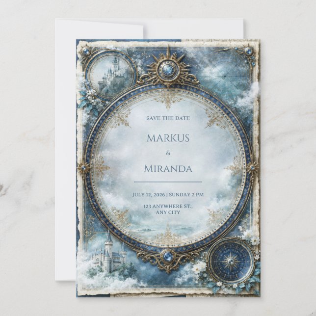 Invitation Mariage au Château Céleste Bleu (Devant)